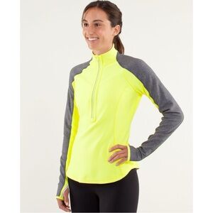 Lululemon Run U-Turn Pullover - Neon Yellow & Gray Half Zip Active Sweater Top